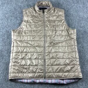 Williams & Kent Puffer Vest Mens‎ Large Gold Quilted Full Zip Striped Lining